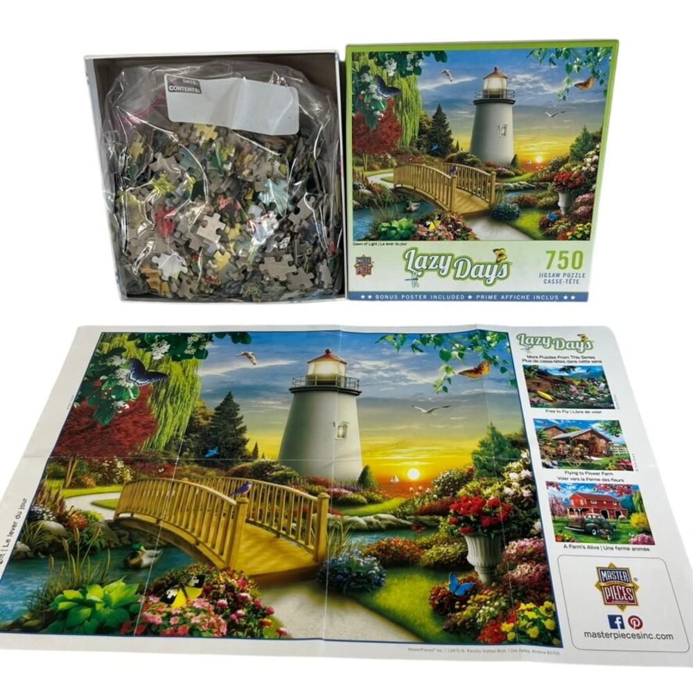 Master Pieces Lazy Days Lighthouse 750 Piece Jigsaw Puzzle with Poster - Picture 2 of 4